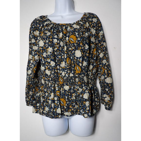 Universal Threads Top Blouse Boho Large Floral Teal Beige Coquette Ruffle - Picture 3 of 13